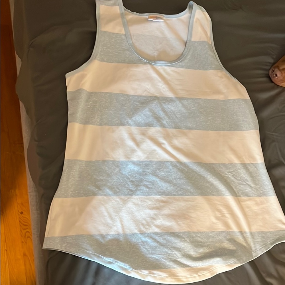 LuLaRoe Light Blue and White Sleeveless Tank Top